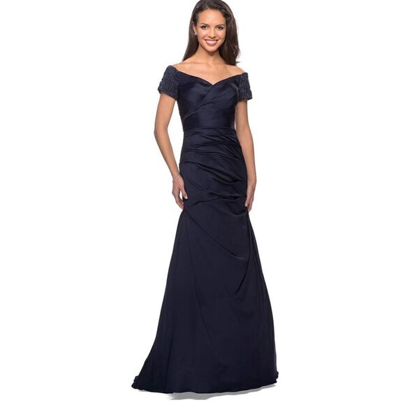 La Femme 25996 - Embellished Pleated Long Dress in Navy NWT Size 0 - Picture 1 of 6